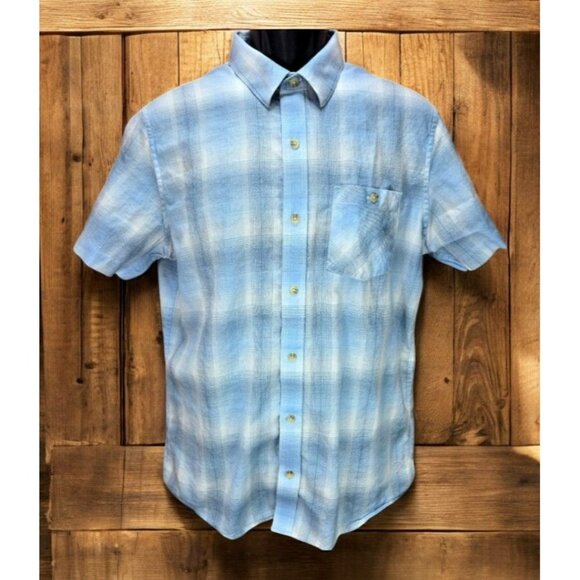 Travis Mathew Mens Blue Plaid Shirt Medium Lightweight Short Sleeve - Picture 1 of 7